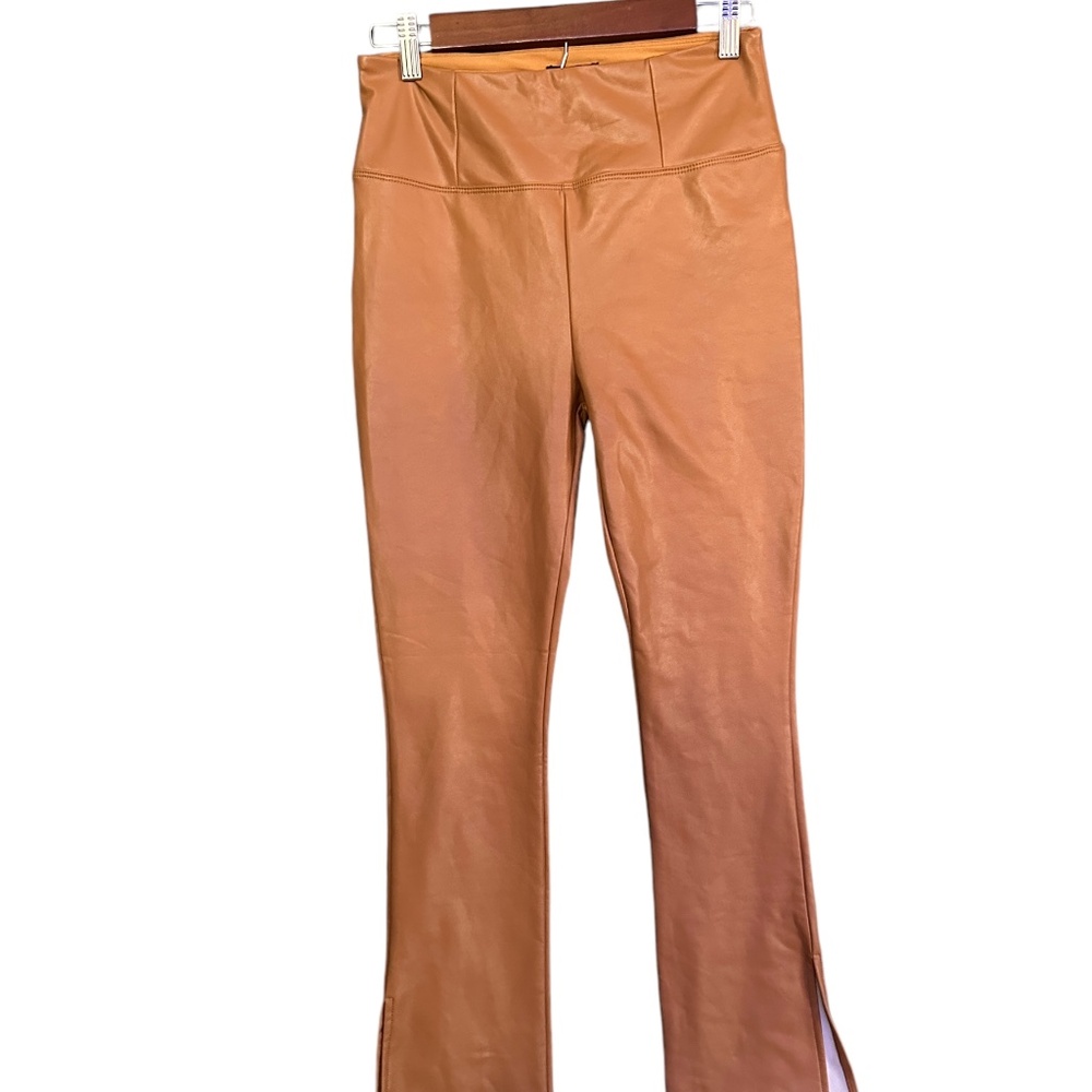 Shinestar Brown Pleather Faux Leather pants Side Slit Size Women Medium